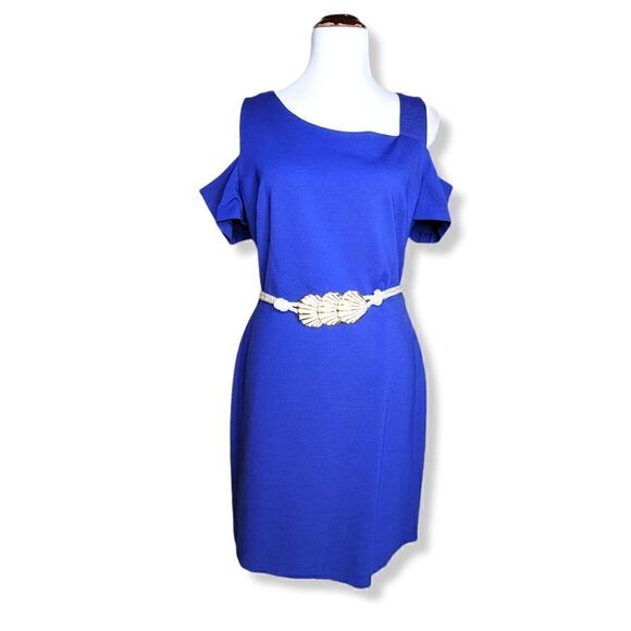 1. State Cold Shoulder Lined Formal Mini Dress Blue Size 12 Large - Picture 1 of 14